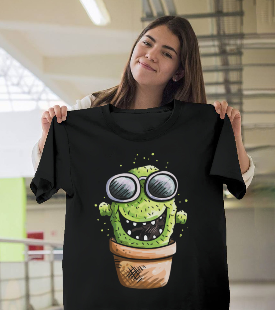 Cactus With Sunglasses Funny Cartoon in Pot T-Shirt