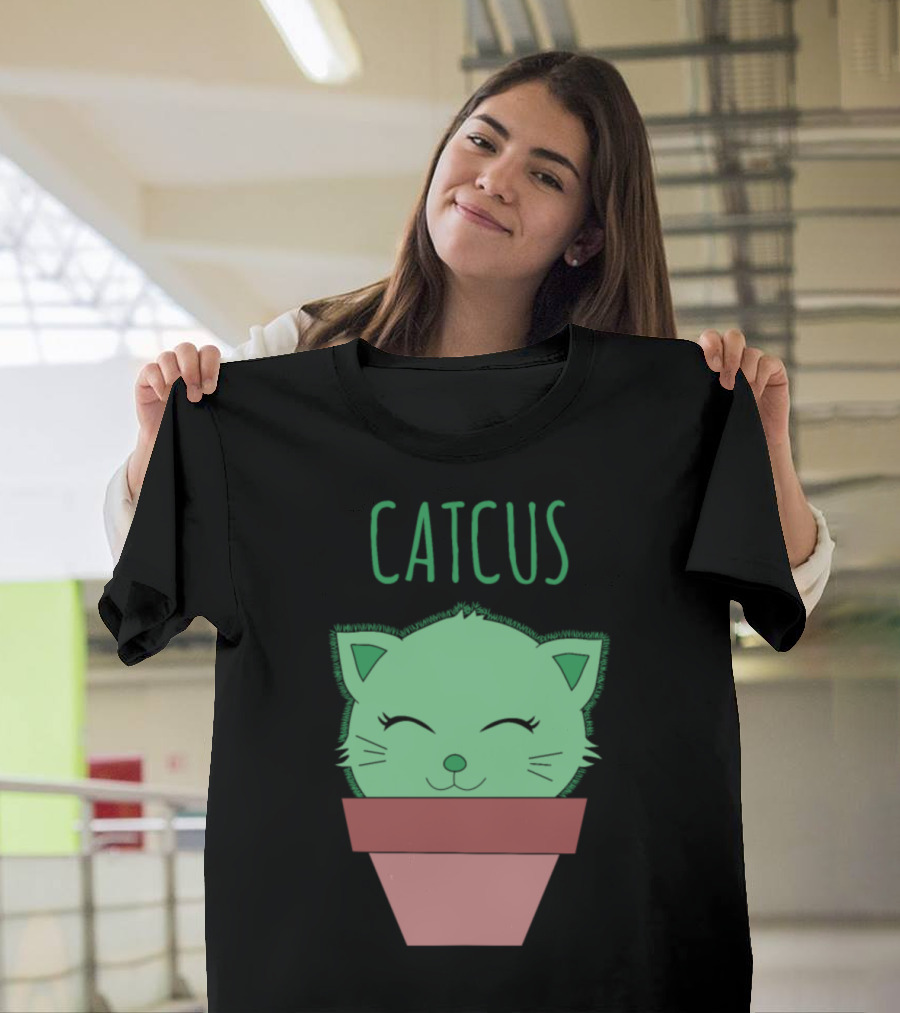 Cat Lovers Catcus Funny Cactus Cat Pun Adorable Plant Kitty T-Shirt