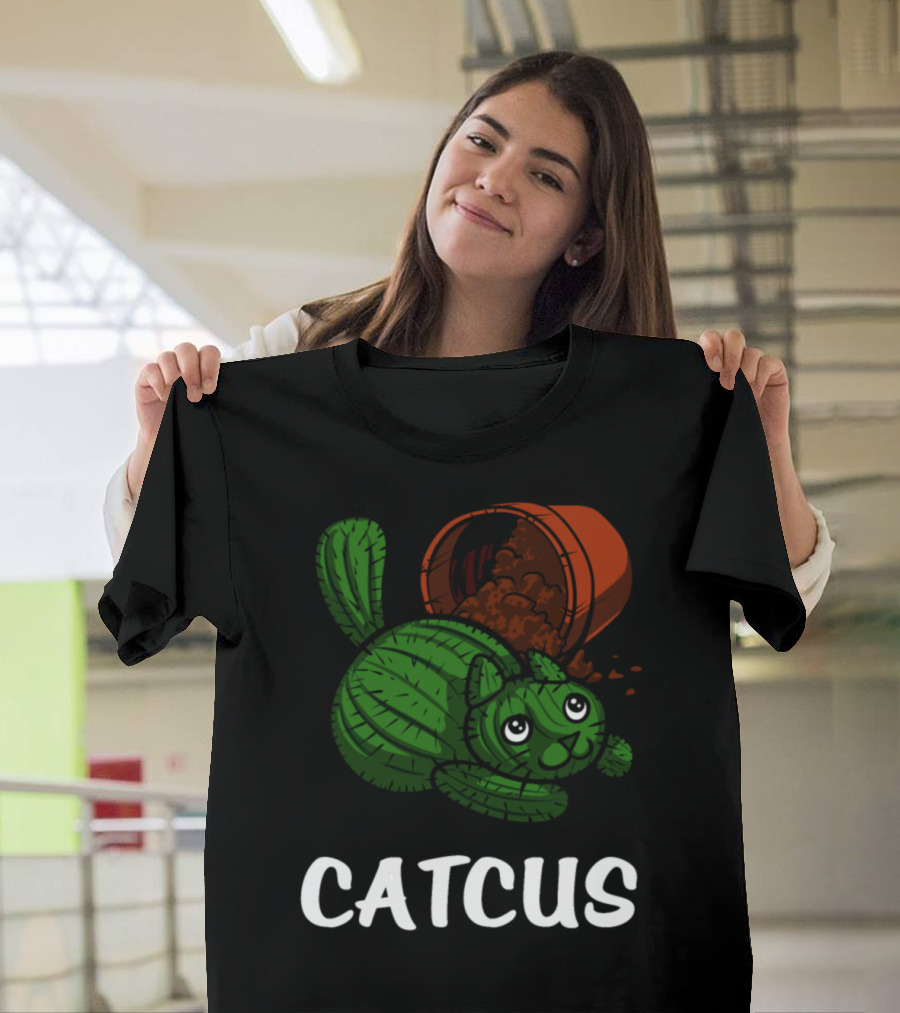 Catcus Cactus Cat Playful Spilled Pot T-Shirt