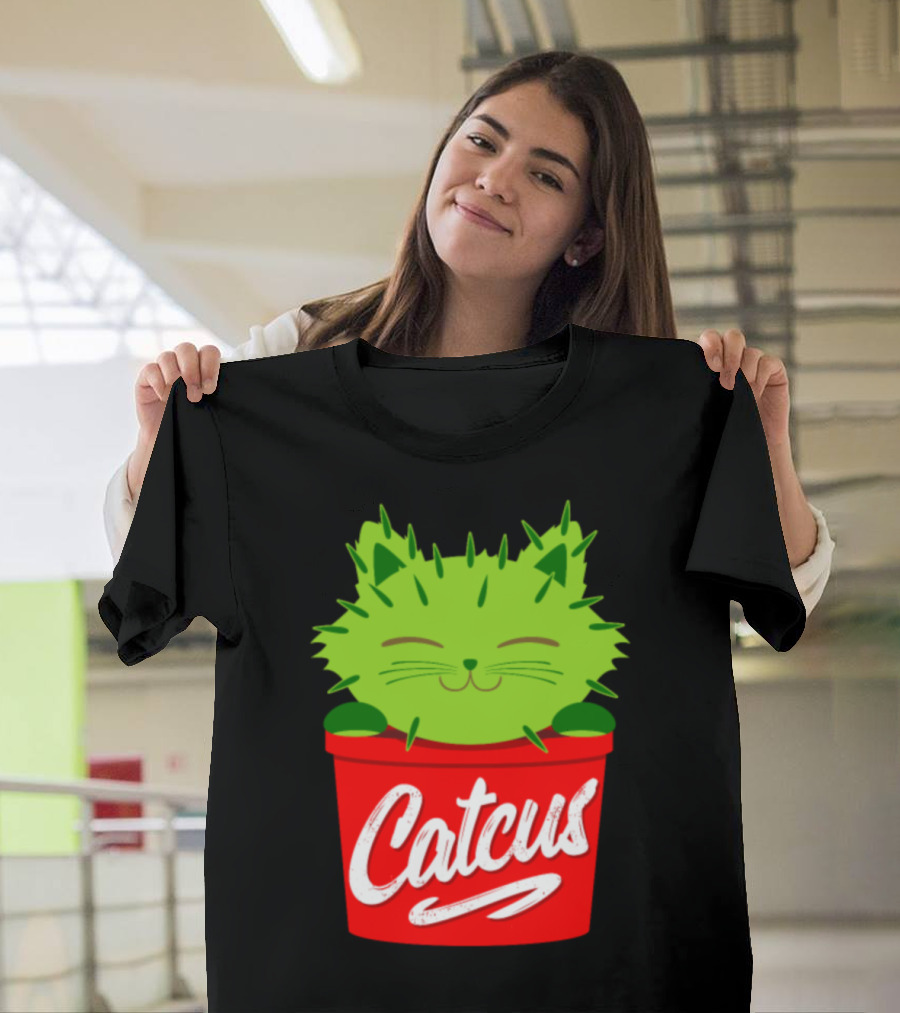 Catcus Funny Pun Cat Cactus Kitty Kitten Plant Red Pot T-Shirt
