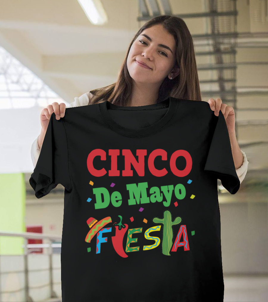 CINCO De Mayo FIESTA with Sombrero Chile Cactus Confetti T-Shirt
