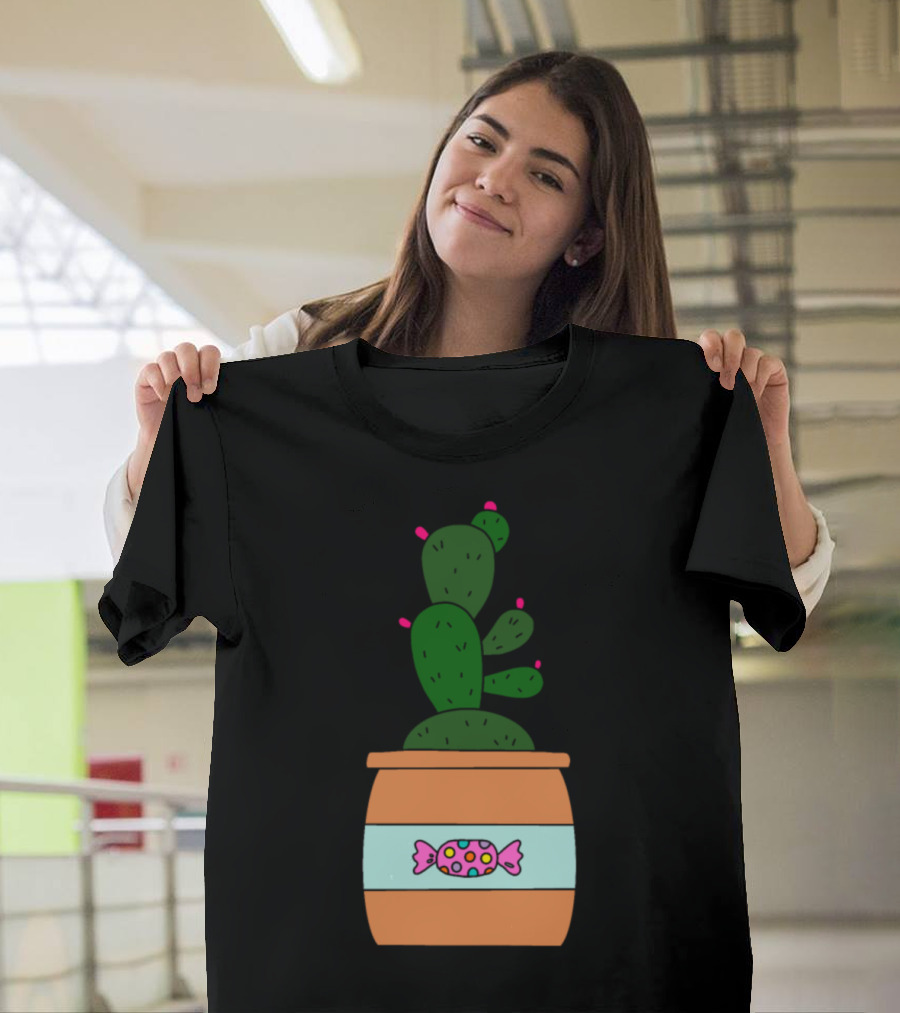 Cute Cactus in Colorful Candy Jar T-Shirt