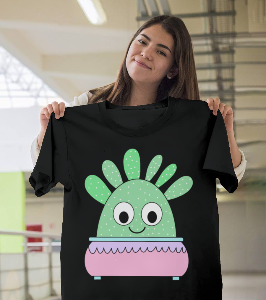 Cheerful Cute Curious Cactus in Adorable Pastel Pot T-Shirt
