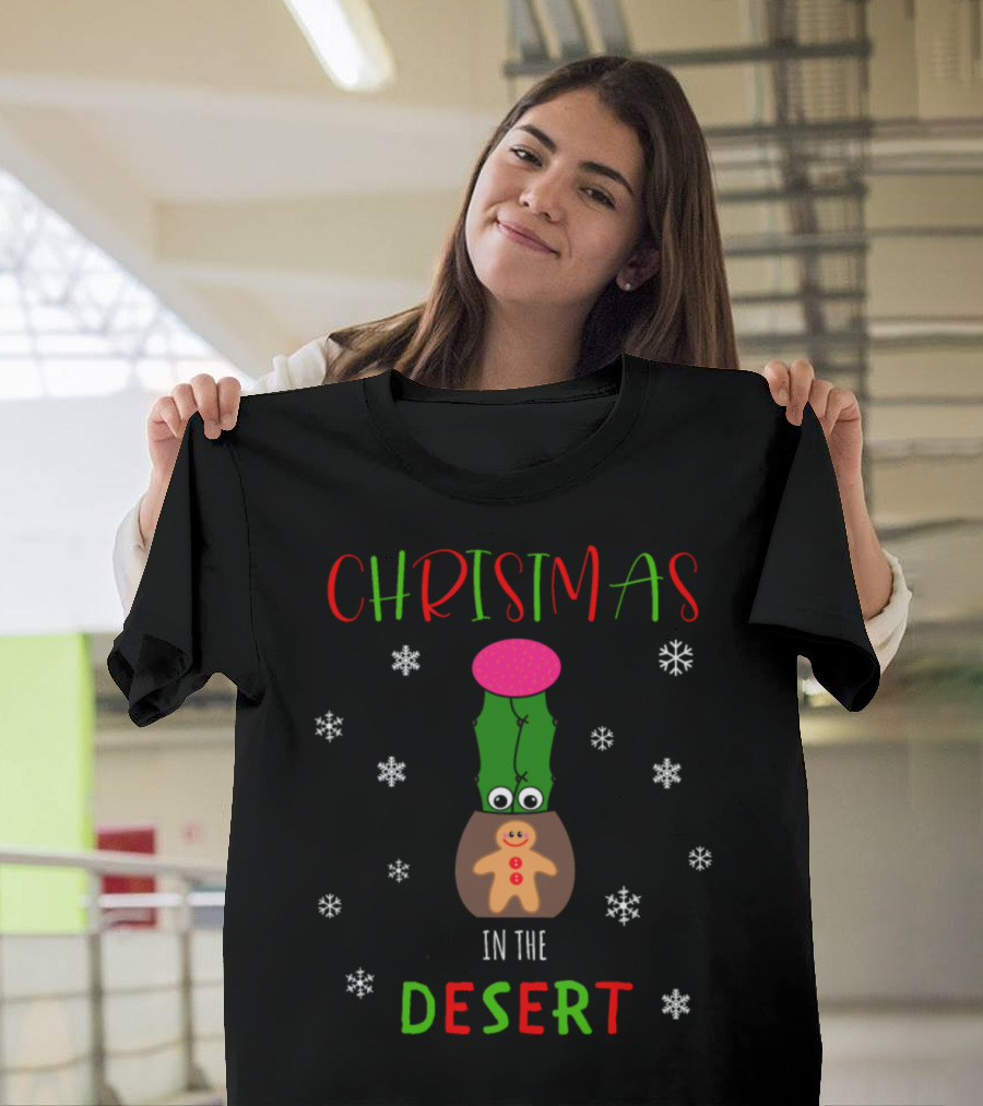 Christmas In The Desert Hybrid Cactus Gingerbread Snowflakes T-Shirt