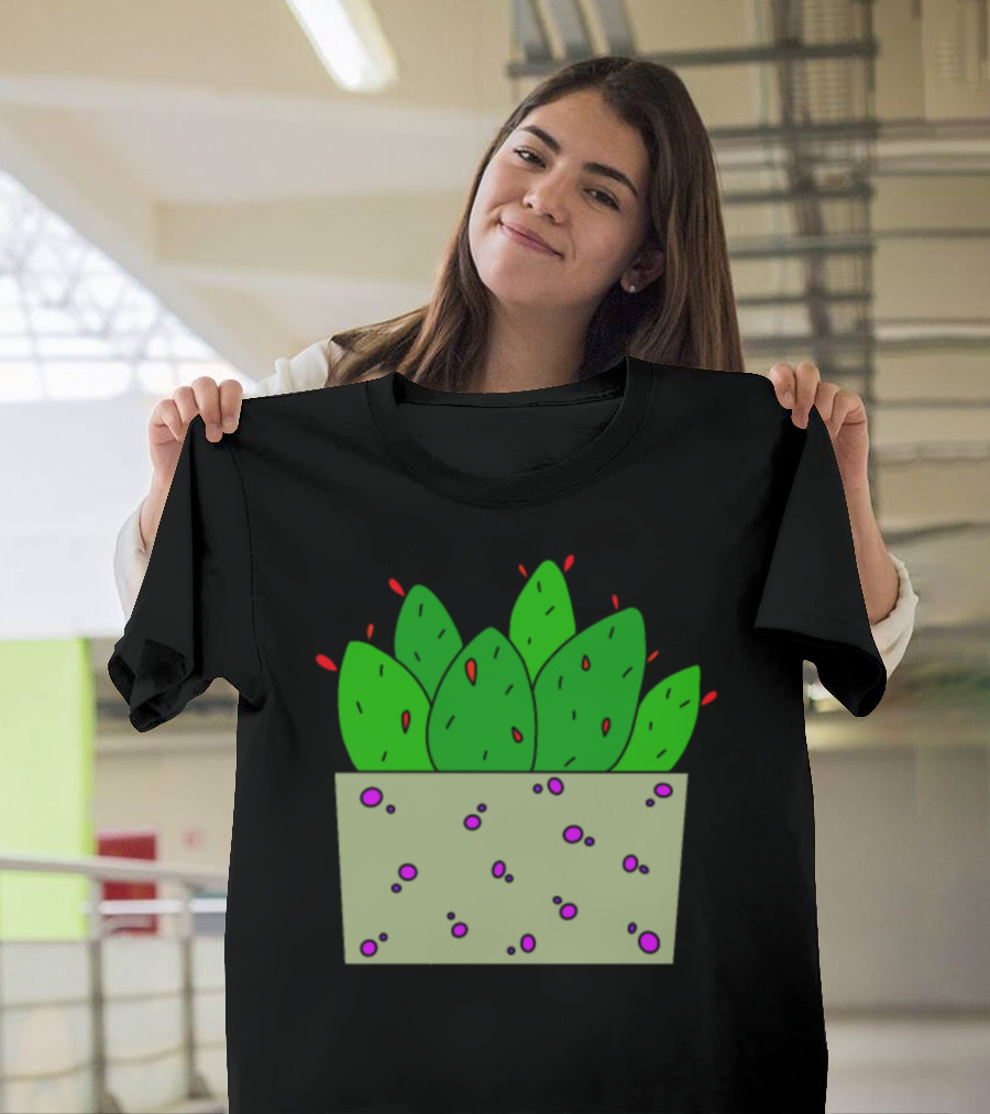 Fleshy Red Flower Cactuses in Speckled Planter Box T-Shirt