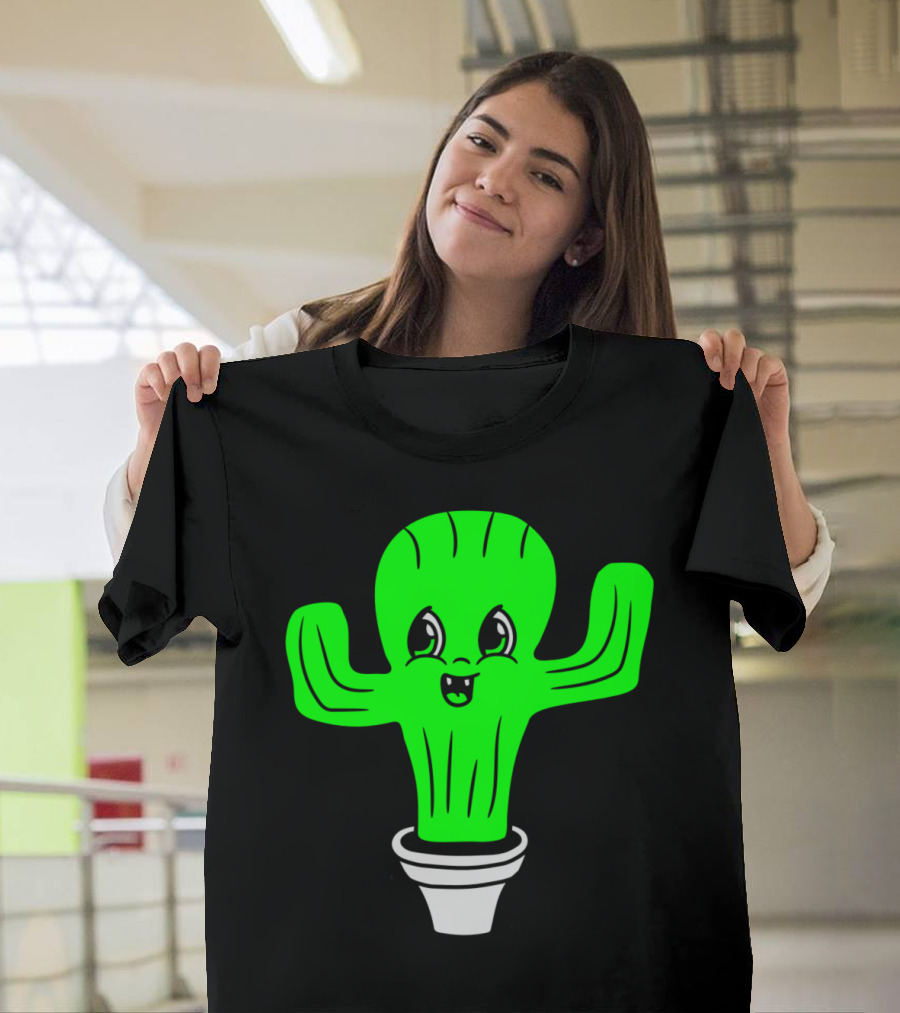 Sweet Little Cactus Comic Face in Flowerpot T-Shirt