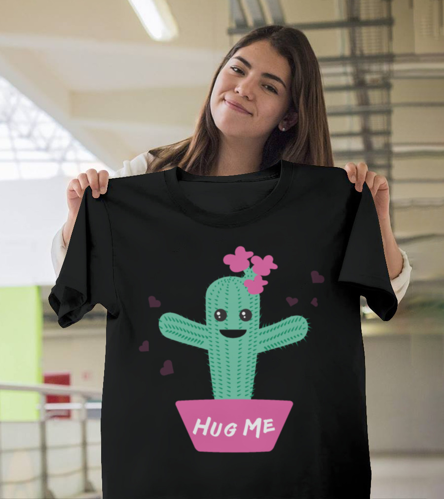 Hug Me Cactus Kawaii Cute Plant with Smiley Face T-Shirt