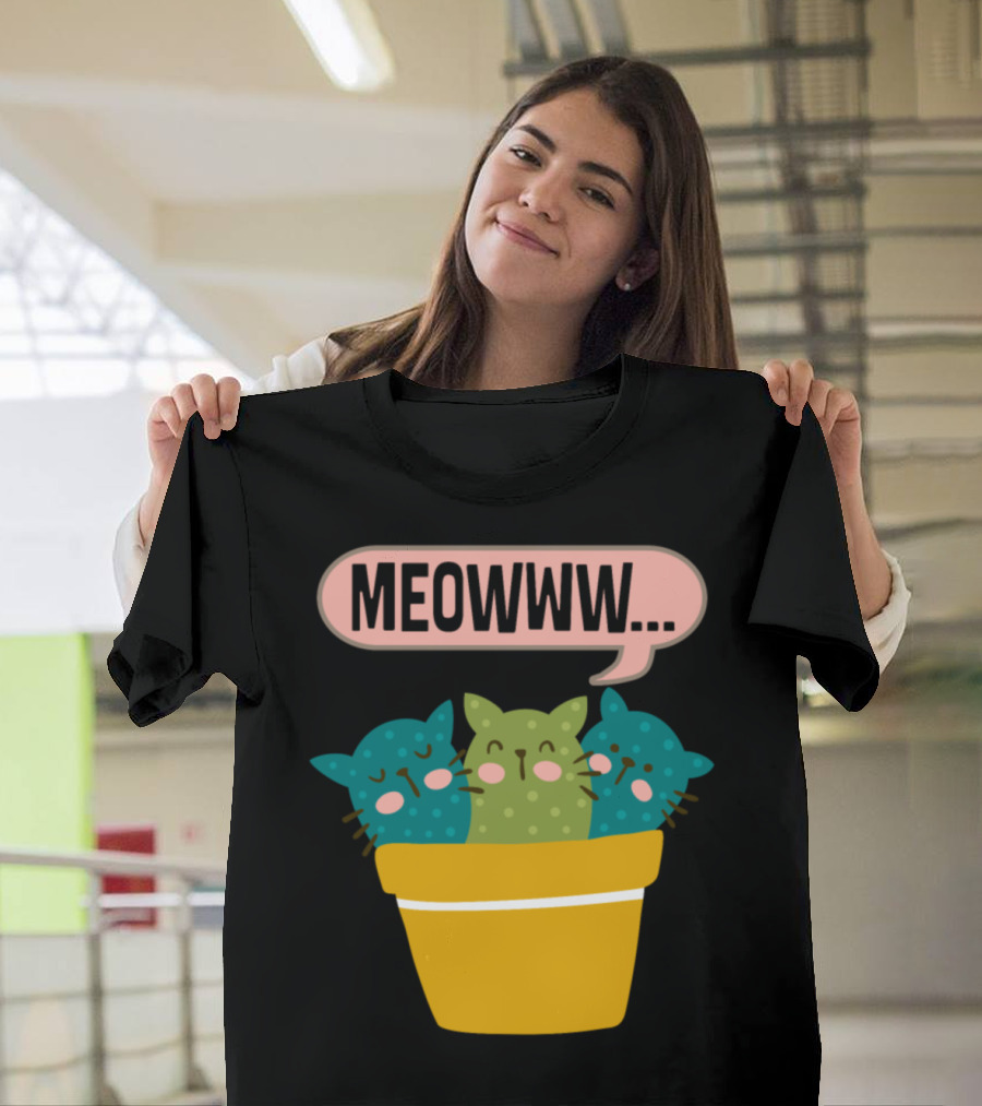 Meowww Kitty Cat Cactus Gardening T-Shirt