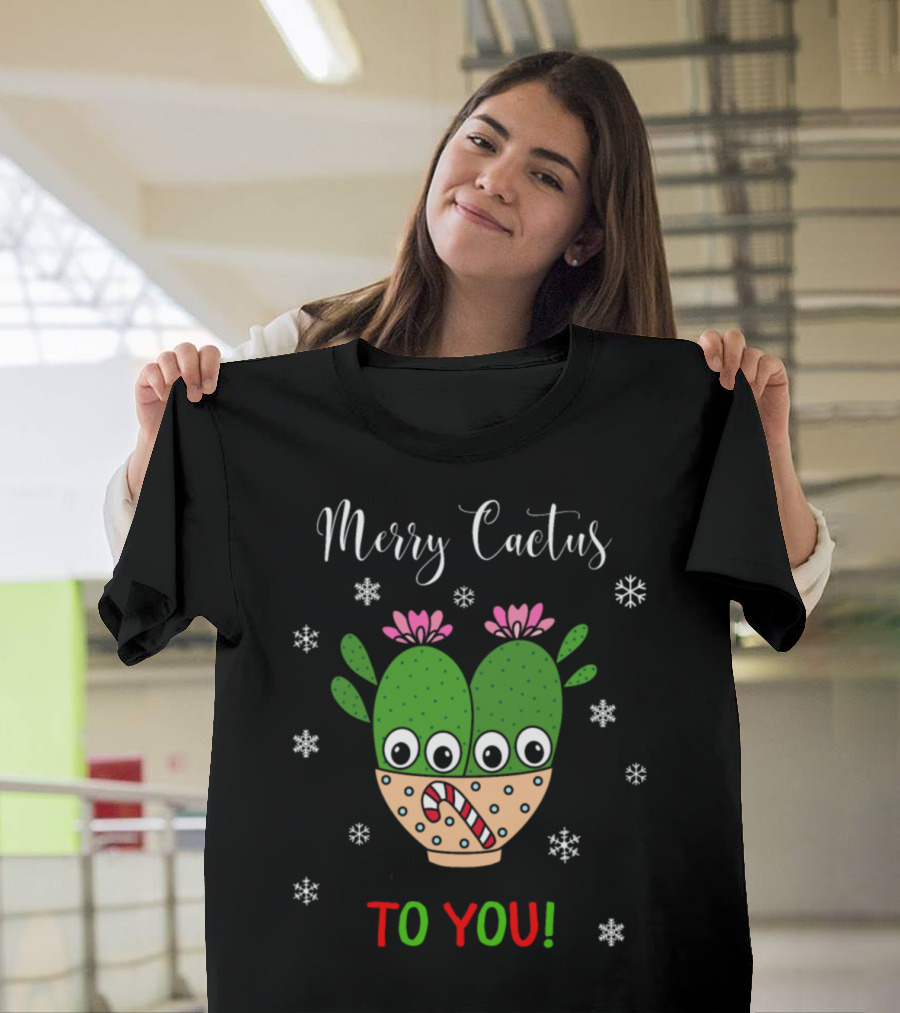 Merry Cactus To You Cacti Couple Candy Cane Snowflakes T-Shirt
