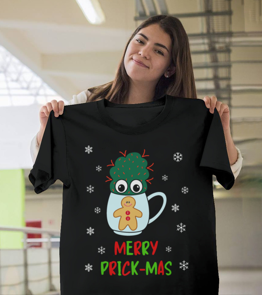 Merry Prick-Mas Cactus in Mug with Gingerbread and Snowflakes T-Shirt