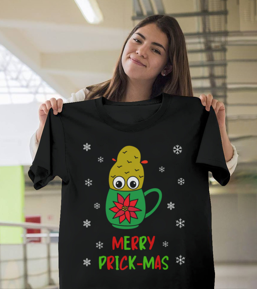 Merry Prick-Mas Cactus in Festive Cup with Snowflakes T-Shirt