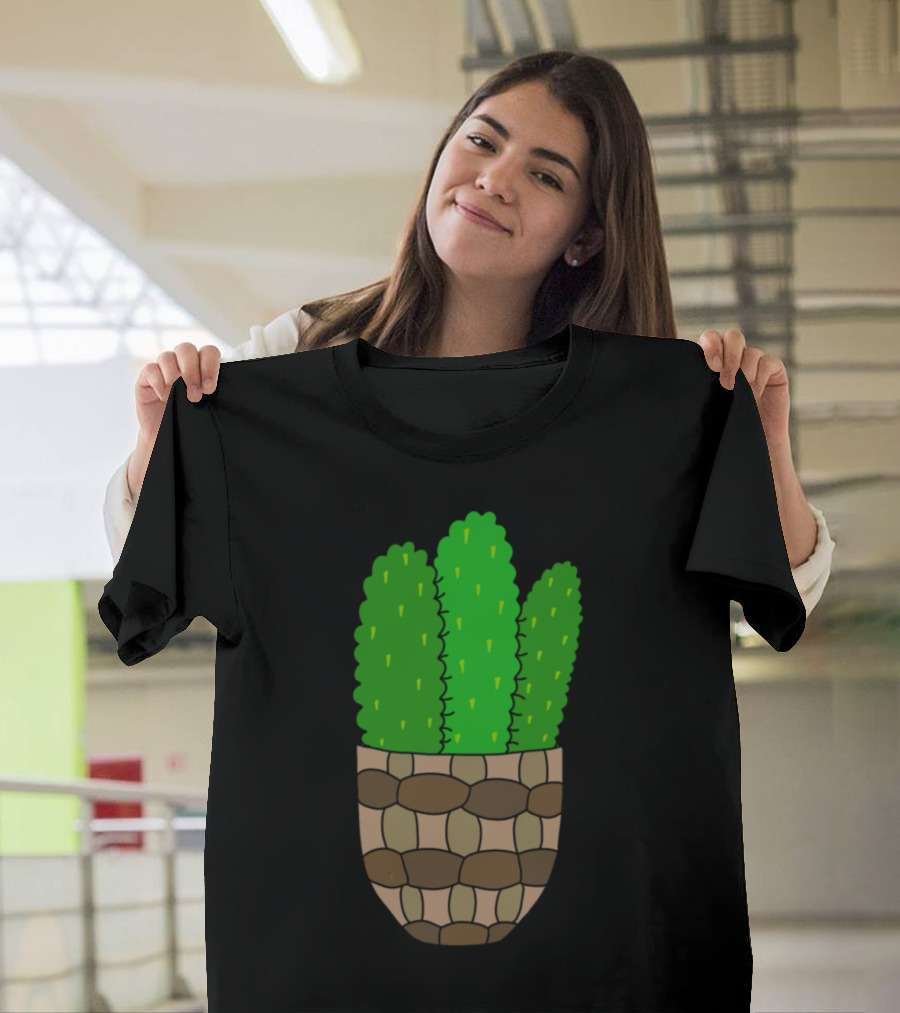 Mexican Pincushion Cactus Green in Woven Basket Pot T-Shirt