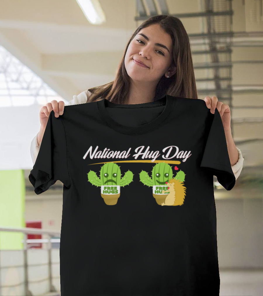 National Hug Day Free Hugs Cactus and Hedgehog T-Shirt