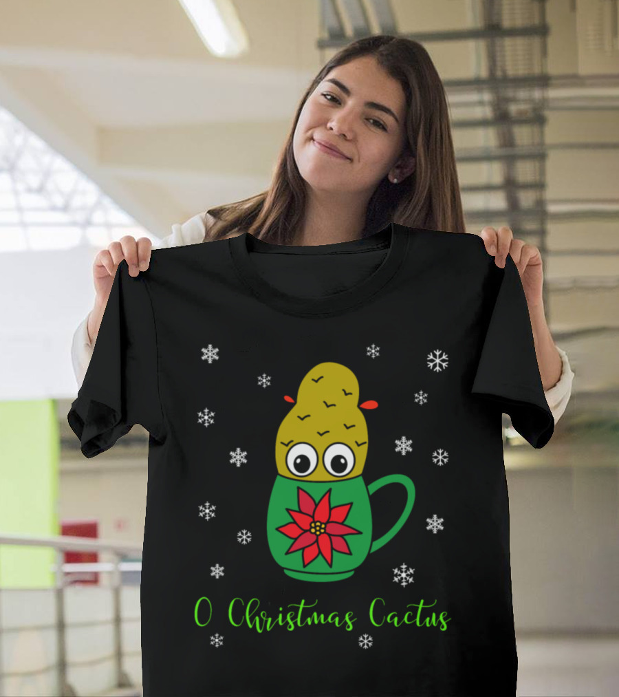 O Christmas Cactus Cute Cactus in Festive Mug with Snowflakes T-Shirt