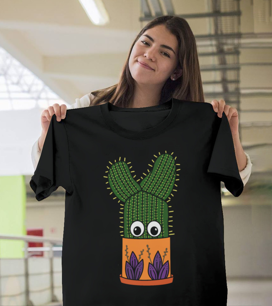 Potted Saguaro with Eyes in Floral Decorated Pot T-Shirt