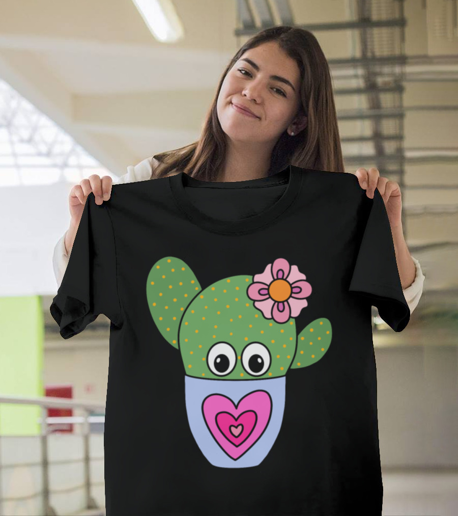 Pretty Cactus with Flower in Heart Pot T-Shirt