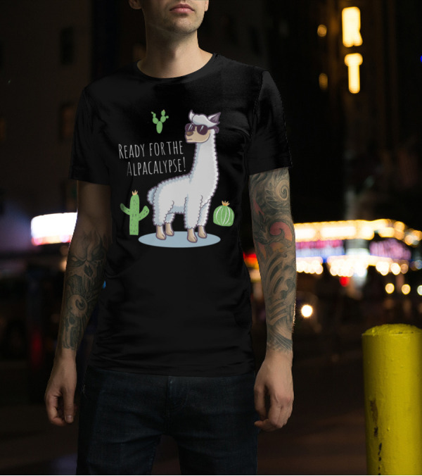 Ready For The Alpacalypse Funny Llama Lover Cactus Cool Llama With Sunglasses T-Shirt