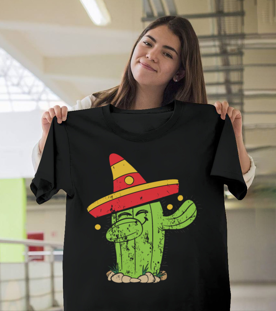 Retro Vintage Grunge Cactus Dabbing with Sombrero T-Shirt