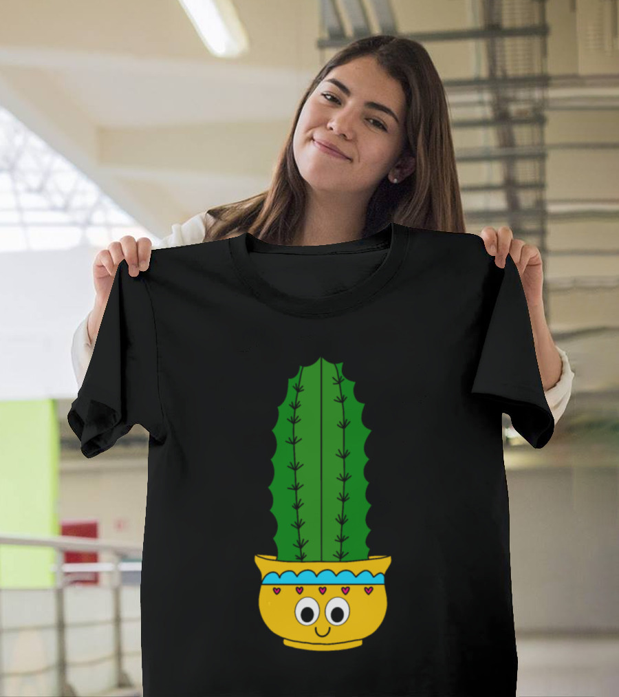 Spiky Cactus in Happy Heart-Eyed Pot T-Shirt