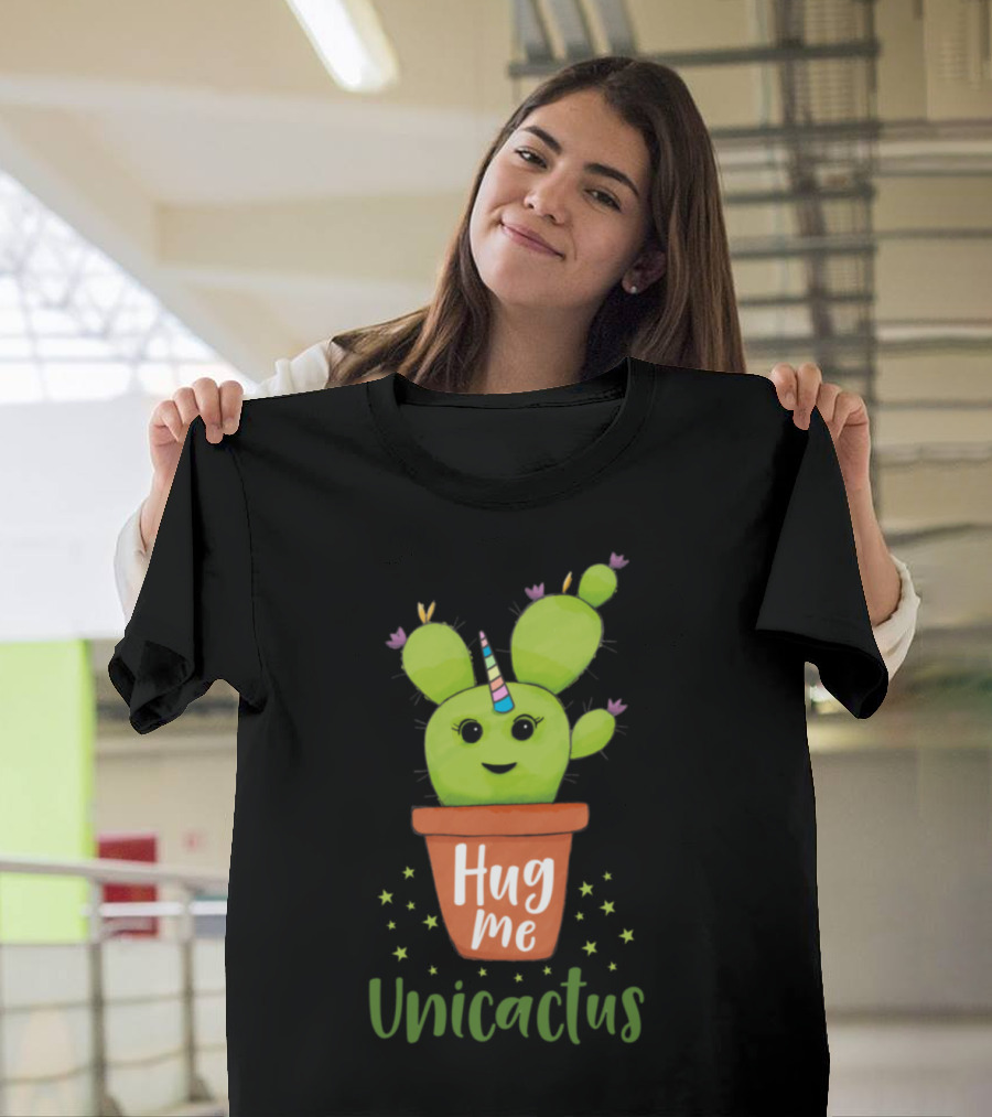 Hug Me Sweet Unicactus Cute Unicorn Cactus Star T-Shirt