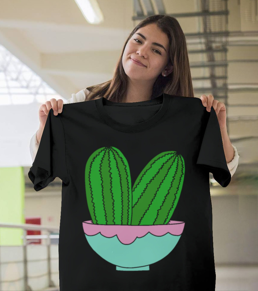 Green Cactus Ice Cream Bowl Decor T-Shirt