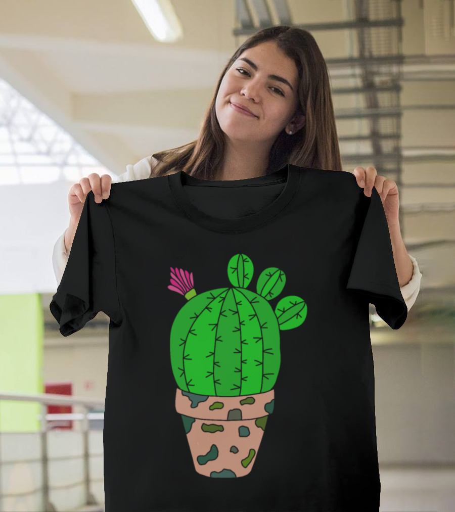 Time To Repot The Camouflage Cactus Green Succulent Plant in Camouflage Patterned Pot T-Shirt