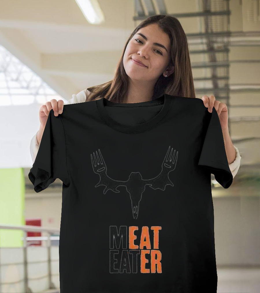 Men's Gray MEAT EATER Skull Fork Antlers T-Shirt