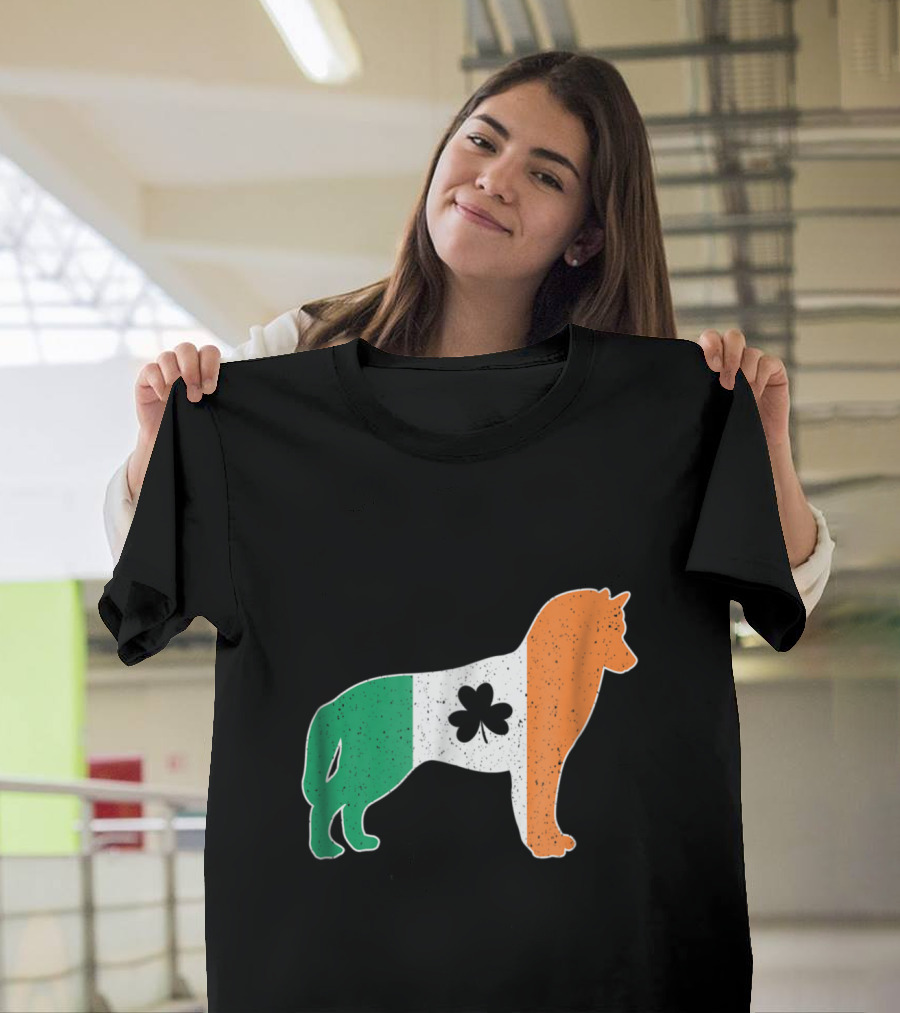 Siberian Husky Irish Flag Clover St Patrick's Day T-Shirt