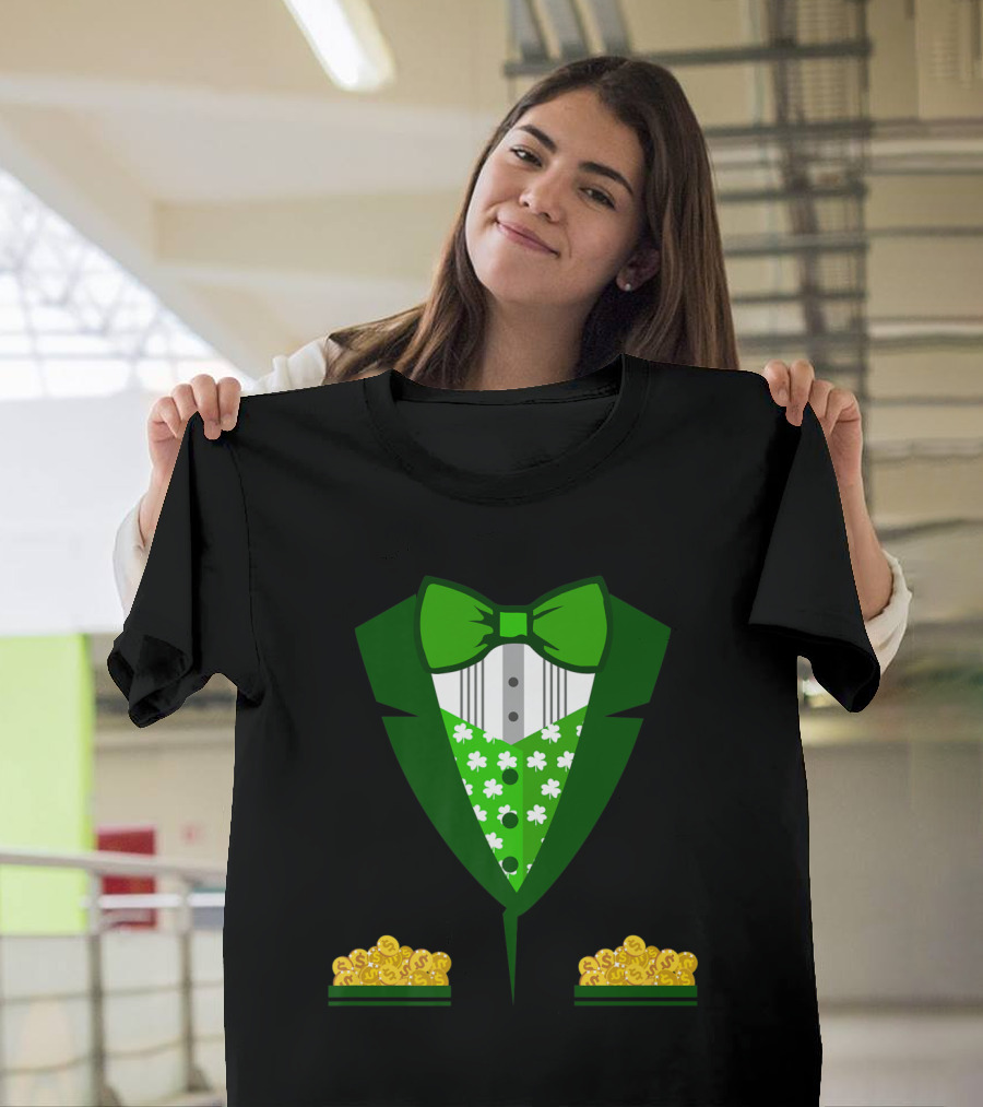 Toddler Boys Irish Clover Tuxedo Bow Tie Leprechaun Gold Coins T-Shirt