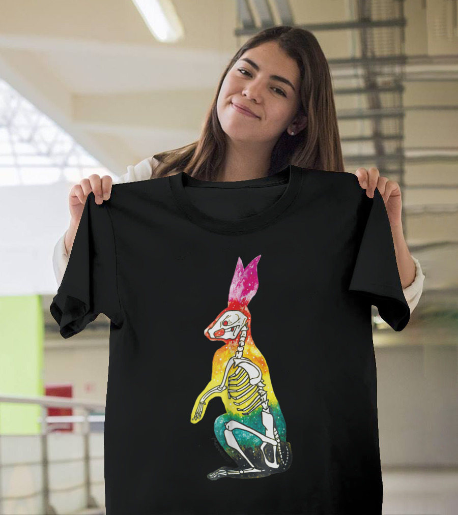 Rainbow Galaxy Skeleton Rabbit Bunny Animal T-Shirt