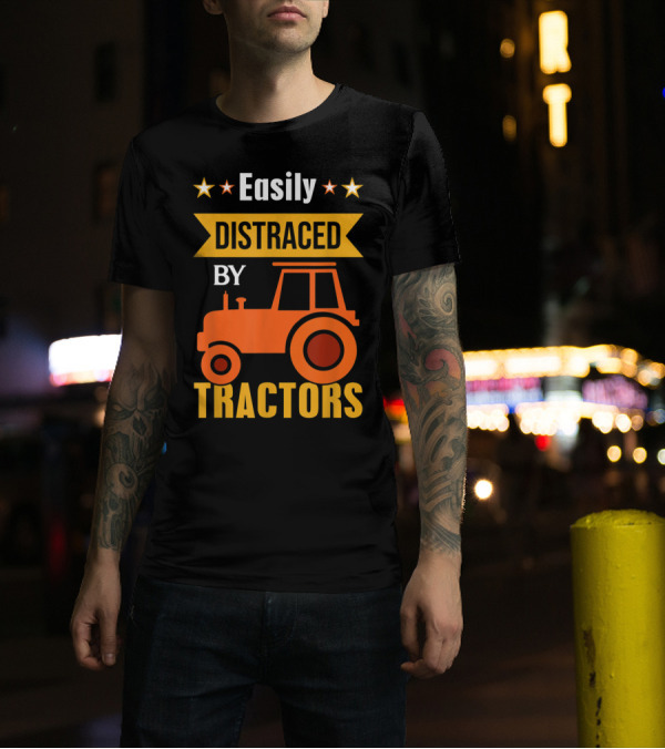 Easily Distracted By Tractors With Stars And Orange Tractor T-Shirt