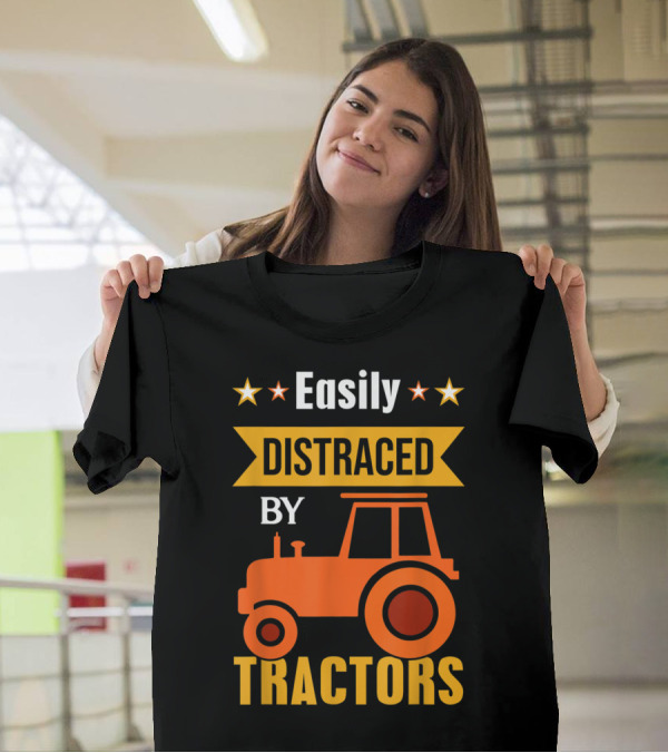 Easily Distracted By Tractors With Stars And Orange Tractor T-Shirt