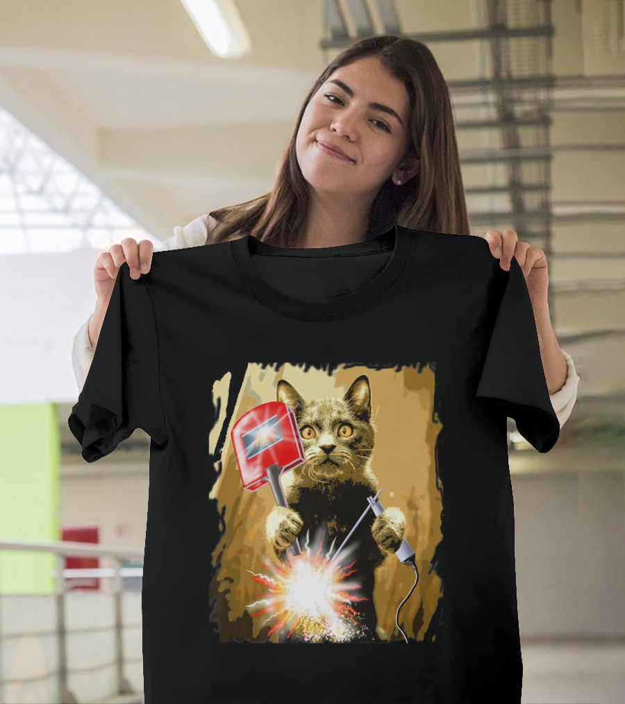 Welder Funny Cat Welding Mask Explosive Humor T-Shirt