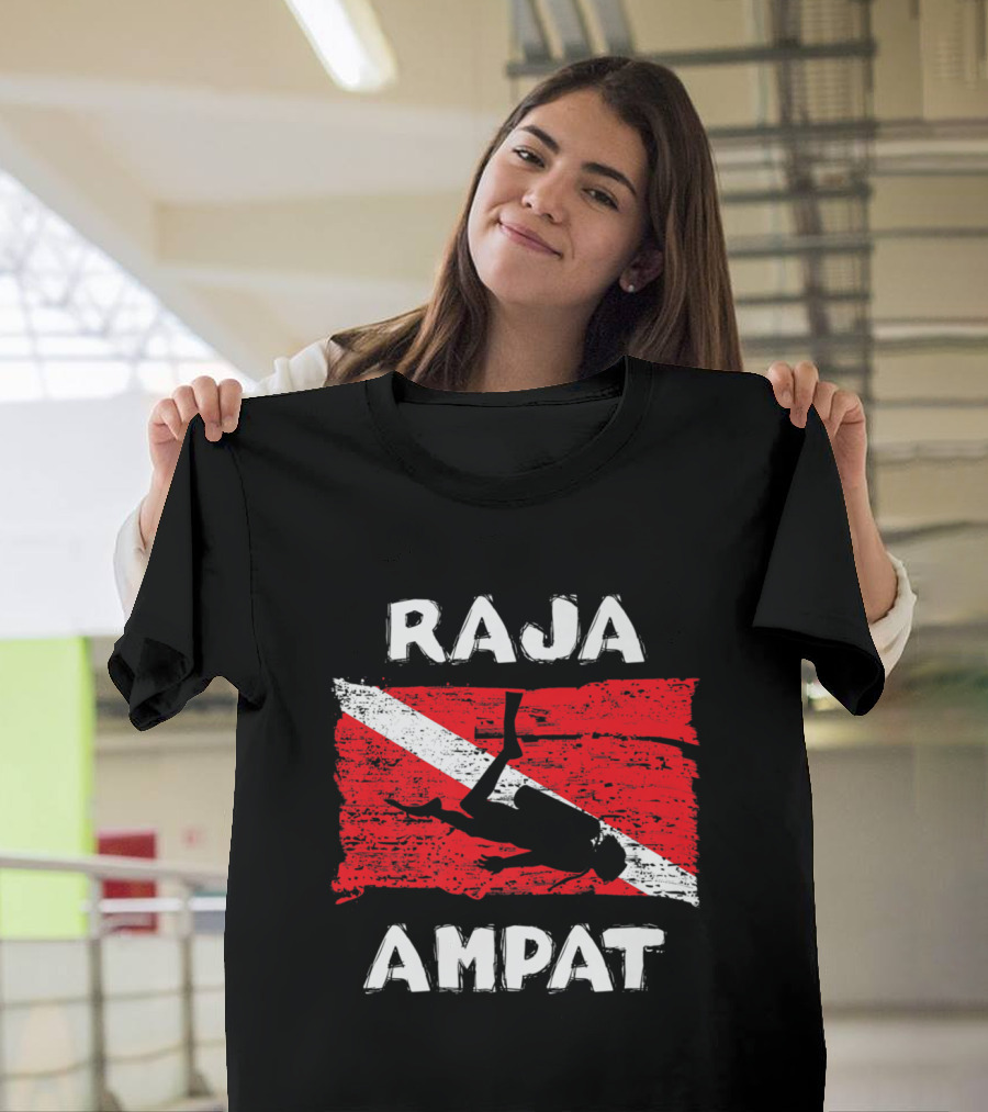 Raja Ampat Scuba Diving Flag with Diver Silhouette and Red Diagonal Stripe T-Shirt