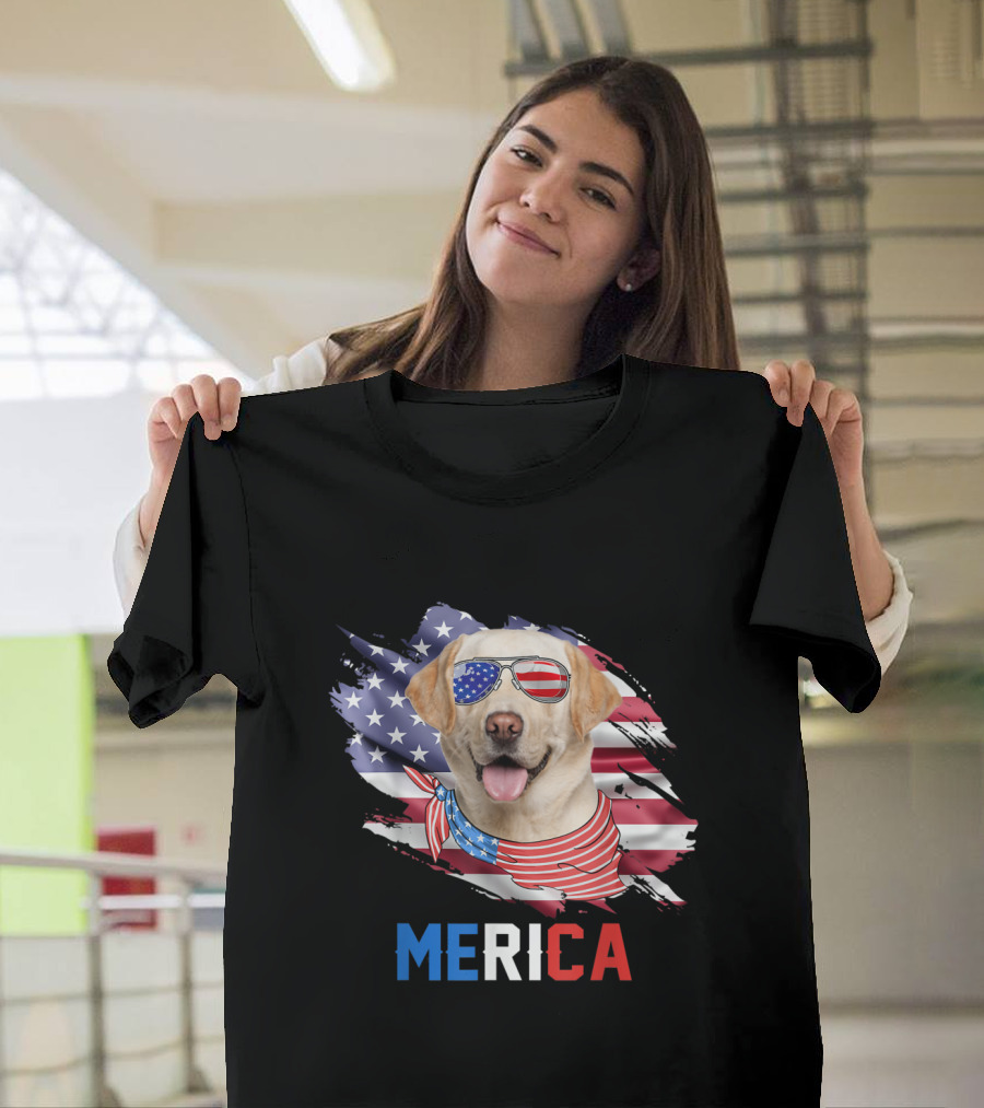 Labrador Merica USA Flag Sunglasses and Bandana 4th of July T-Shirt