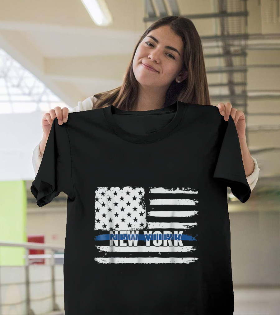 New York State Police Thin Blue Line American Flag T-Shirt