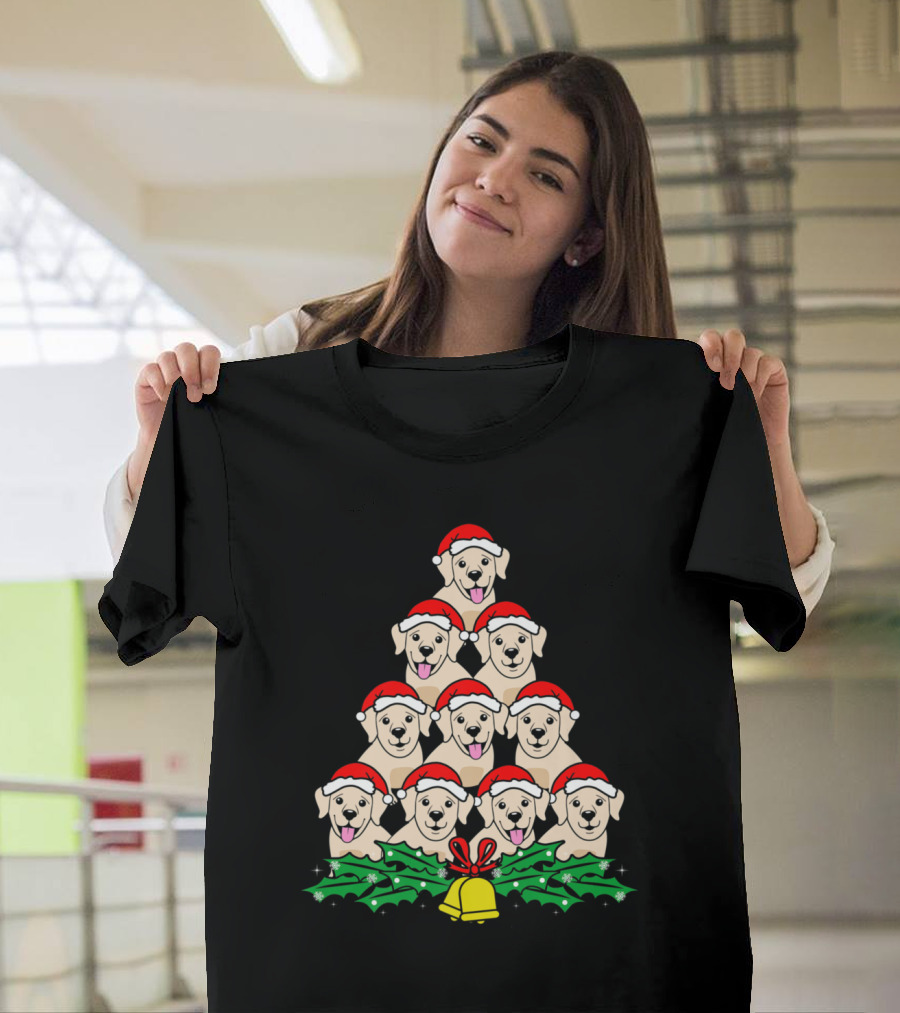 Labrador Retriever Christmas Tree Santa Hat Dog with Holly and Bell Holiday T-Shirt