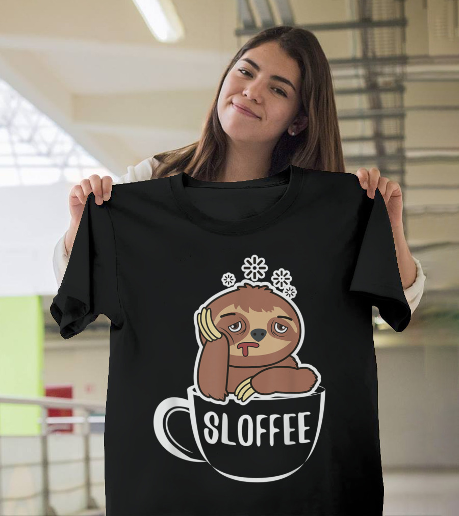 Sloffee Sloth in Coffee Cup with Flowers for Coffee Lovers T-Shirt