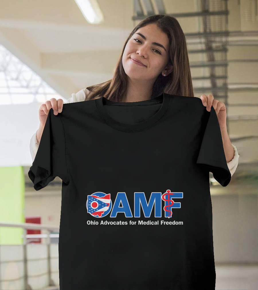 Ohio Advocates for Medical Freedom OAMF Logo with Ohio Flag and Medical T-Shirt
