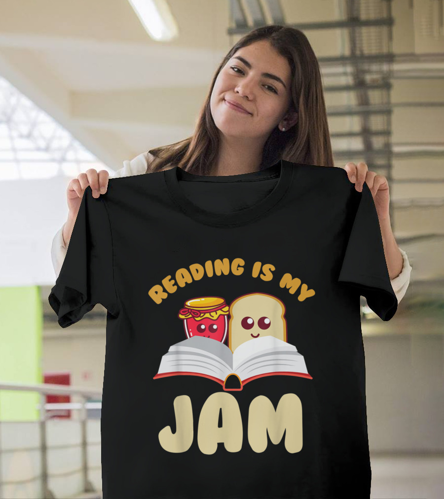 Reading Is My Jam with Cute Jam and Bread Characters Open Book T-Shirt