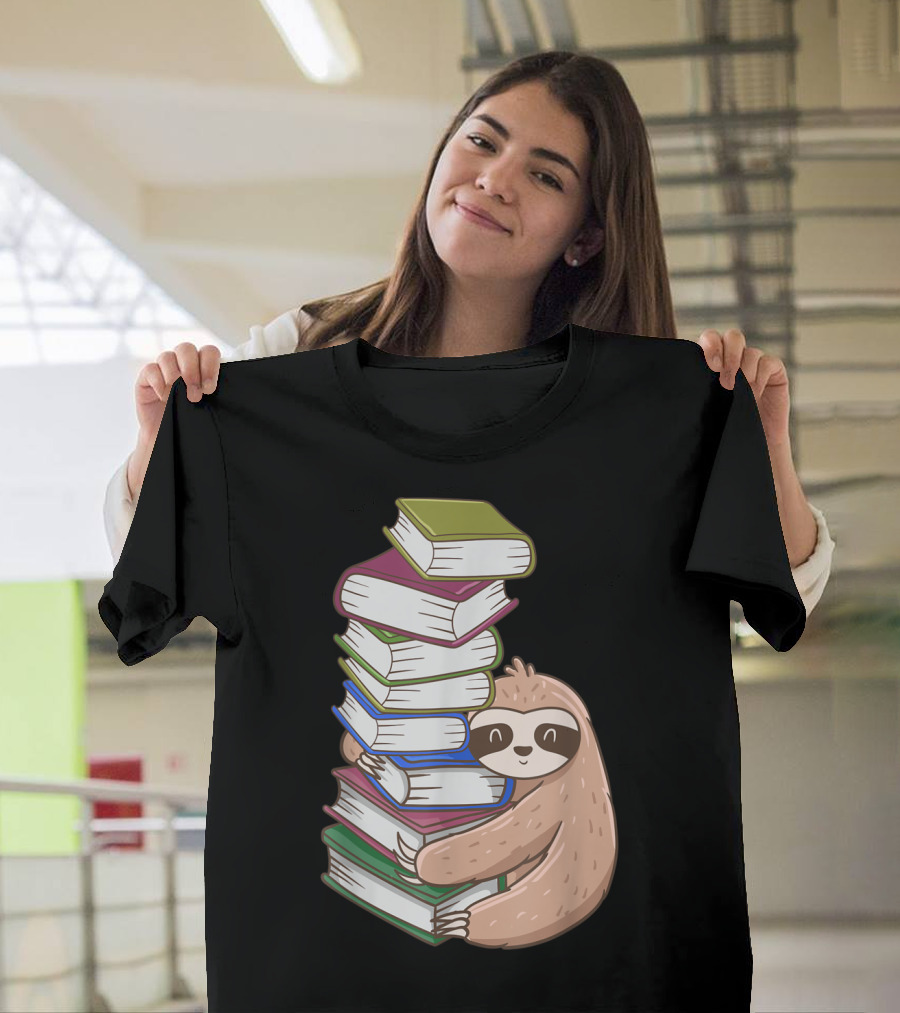 Sloth Hugging Stack of Books Librarian Concept T-Shirt