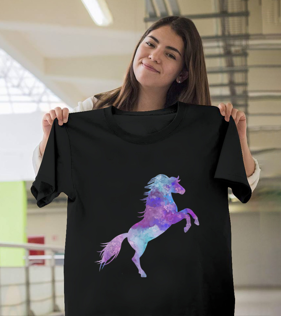 Rising Rearing Equine in Vivid Watercolor Abstract T-Shirt