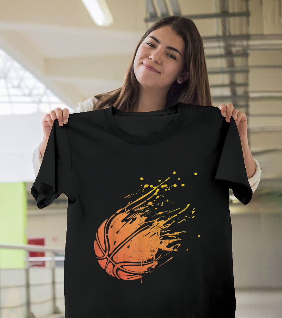 Dynamic Fireball Basketball Silhouette Burst T-Shirt