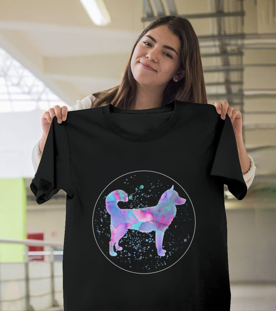 Siberian Husky Watercolor Silhouette with Galaxy Effect T-Shirt