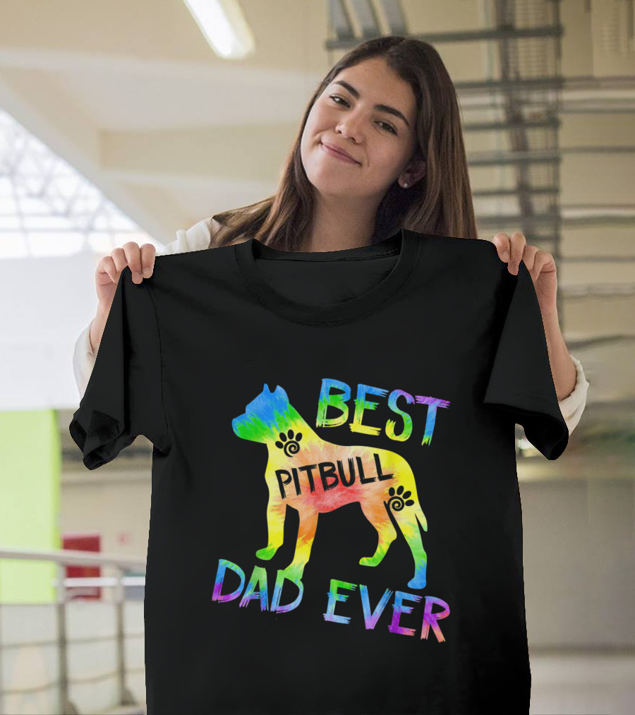 Best Pitbull Dad Ever Tie Dye Dog Paw Prints T-Shirt