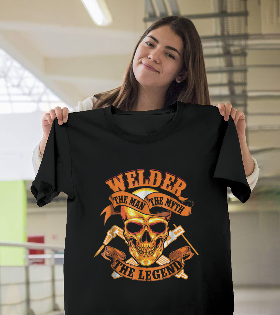 Welder The Man The Myth The Legend Skull Crossed Torches T-Shirt