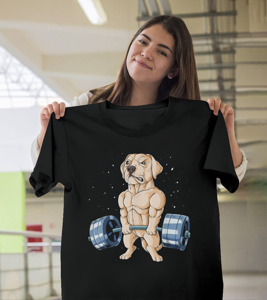 Labrador Deadlift Cartoon Weightlifting Humor T-Shirt