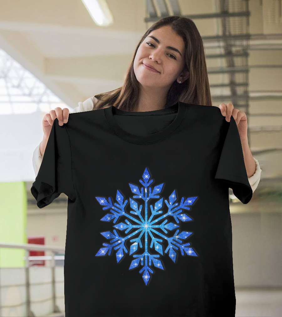 Snowflake Winter Blue Glittering Snow Crystal T-Shirt