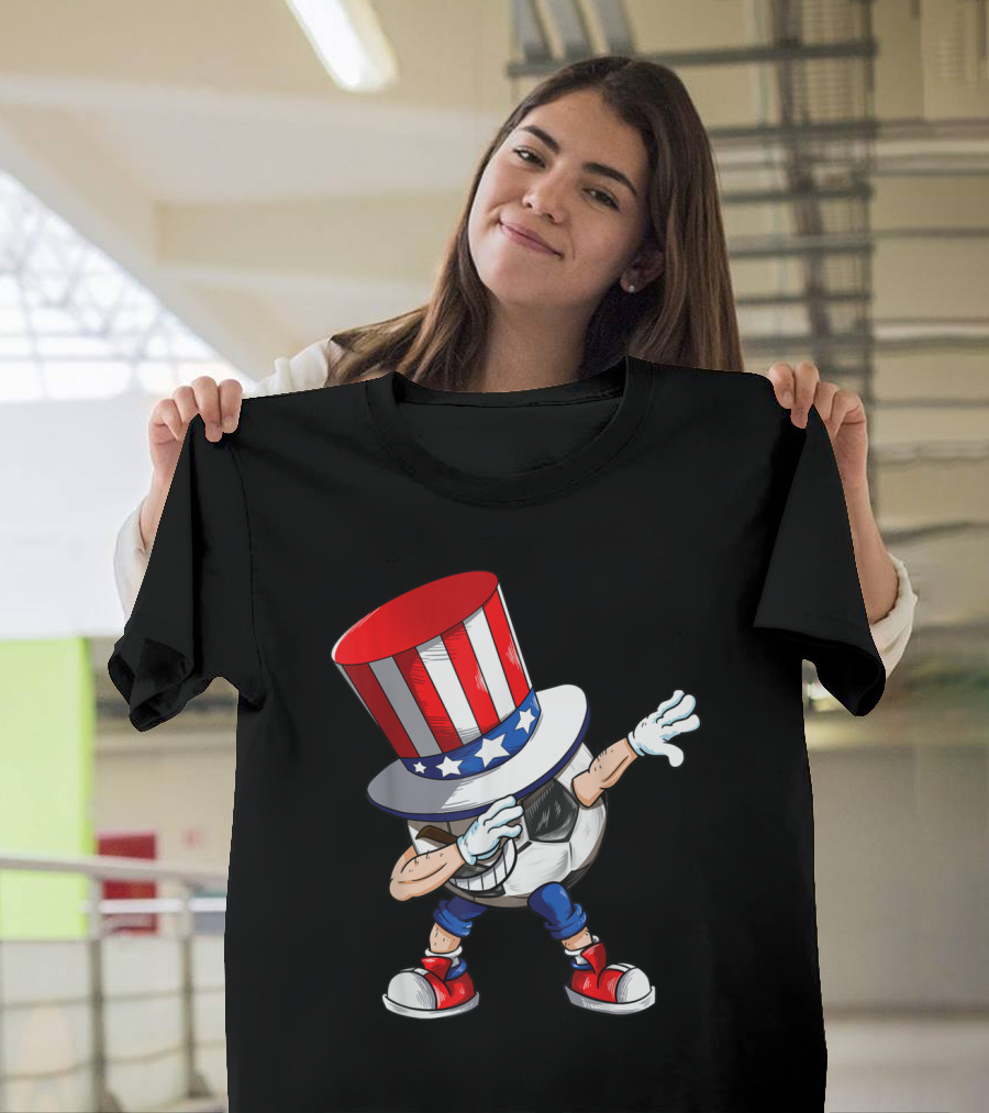 Uncle Sam Soccer Ball Dabbing in Red White Blue Hat and Shoes T-Shirt