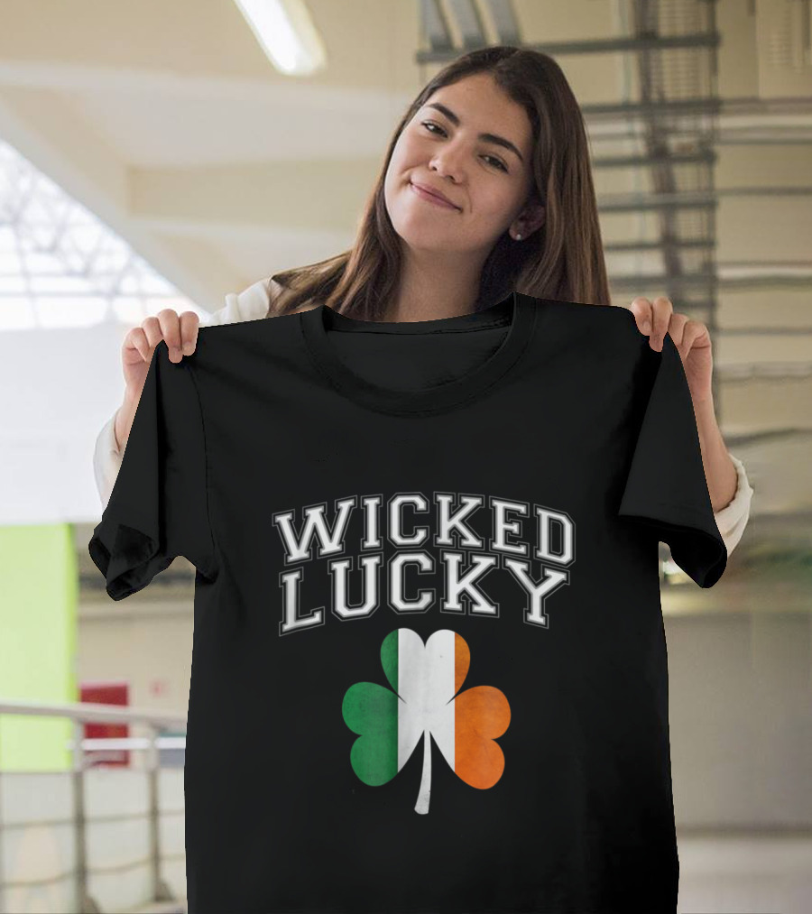 Wicked Lucky Irish Flag Shamrock Emblem T-Shirt